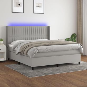 vidaXL Vidaxl - Cama Box Spring Colch&oacute;n Y Luces Led Tela Gris Claro 160x200 Cm