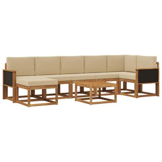 vidaXL Conjunto De Sof&aacute;s De Exterior 8 Pcs Natural Y Beige Poli&eacute;ster Vidaxl