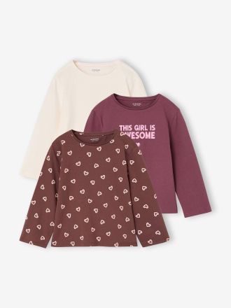 Vertbaudet 3er-Pack M&auml;dchen Shirts mit Print BASICS Oeko-Tex wollwei&szlig;