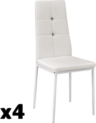 TecTake 4 Sillas de comedor tapizadas, respaldo alto con brillantes blanco