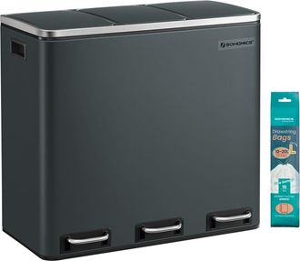 Songmics Cubo de basura de 3 compartimentos de acero gris y negro