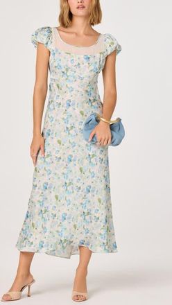 ASTR the Label Erma Floral Puff Sleeve Empire Waist Midi Dress in Blue Floral at Nordstrom, Size X-Small
