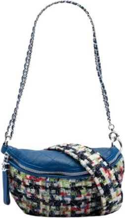 Chanel Pre-owned Tweed & Leather Belt Bag - Dames - Vintage Schoudertas - Blauw - ONE Size - Tweed - Vintage