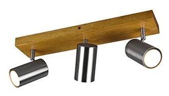 Trio Lighting - Marley Barra 3 Spots Cilindri Acciaio Base Legno Naturale L. 44cm 3 Luci Attacco Gu10