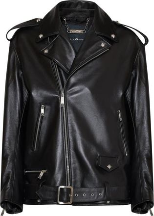 John Richmond Bikerjack met iconische details - Heren - Leren en Su&egrave;de Jassen - Zwart - M - Leer - Jassen