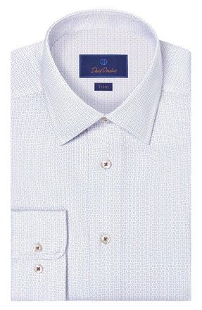 David Donahue Trim Fit Geometric Cotton Dress Shirt in White/Berry at Nordstrom, Size 18.5 - 36
