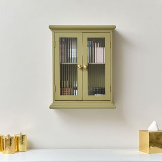 Melody Maison Olive Green Reeded Glass Wall Cabinet in Dark Green