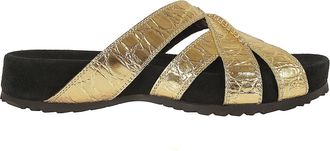 Dries Van Noten Gold-toned Calfskin Sandals with Interwoven Straps