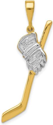 Diamond2Deal 14k Yellow Gold Rhodium Solid Polished Hockey Stick Pendant