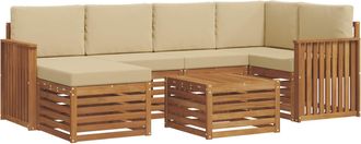 vidaXL Conjunto De Sof&aacute;s De Exterior 7 Uds. Natural Y Beige Poli&eacute;ster Vidaxl