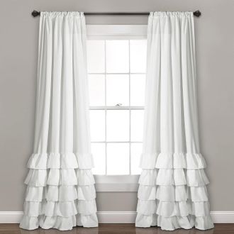 OEM Par De Cortinas Transparentes Con Volantes, 132 Cm De Ancho &times; 213 Cm De Alto, Blancas - Cortinas Coquette Para Dormitorios - Cortinas Con Volantes Par