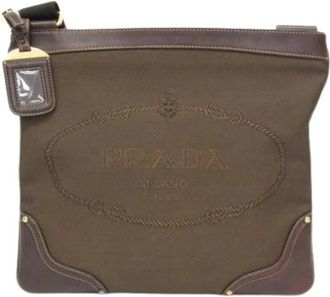 Prada Pre-owned Logo Jacquard Schoudertas - Dames - Vintage Schoudertas - Bruin - ONE Size - Leer - Vintage