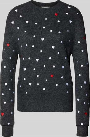 Tom Tailor Denim Regular Fit Strickpullover mit Stickereien in Dunkelgrau Melange, Gr&ouml;&szlig;e XXL