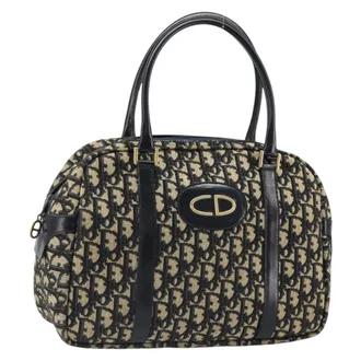 Dior Vintage Trotter Boston Diorissimo Canvas Navy Canvas Handbag (Pre-Owned)