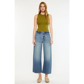 Kancan Bells Mid Rise Loose Barrel Jeans in Medium Wash at Nordstrom, Size 30