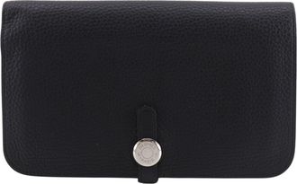 Herm&egrave;s Dogon Duo Black Togo Leather Long Wallet (Bi-Fold) (Pre-Owned)