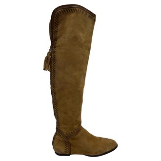 Jimmy Choo London Pre-owned Womens Tassel Accent Knee-High Boots in Brown Suede - Mocha - Size EU 39