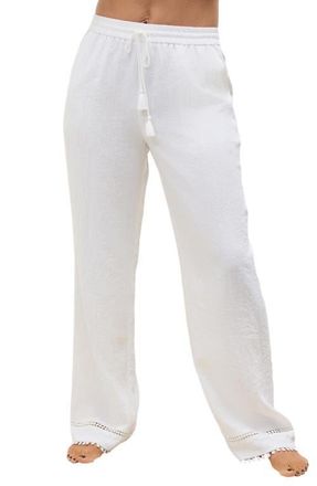 Next Crinkled Tie Waist Wide Leg Pants in White at Nordstrom, Size 8