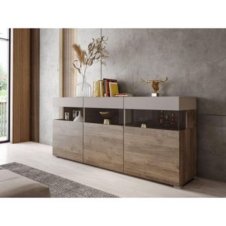 Dmora Aparador Fanna, Alacena 3 Estantes, 3 Puertas, Apertura Abatible, 180x41x80h Cm Marr&oacute;n