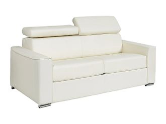 Vente-Unique Divano Letto 4 Posti Express In Pelle Di Bufalo Bianca Rete A Doghe Larghe 160 Cm Materasso 22 Cm Memory Foam - Vizir