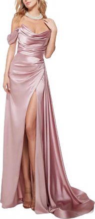 Alyce Paris Long Off The Shoulder Satin Gown In Rosewood