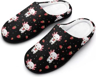 Generic Cute Axolotl Strawberry Mens Slippers Comfortable And Non-slip Cotton Slipper Shoe for House