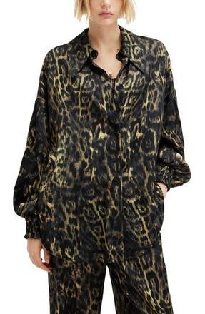 AllSaints Charli Relaxed Fit Satin Button-Up Shirt in Jinx Golden Brown at Nordstrom Rack, Size 6 Us / 10 Uk