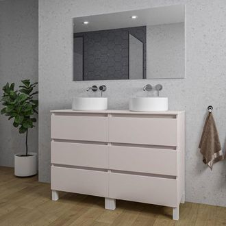 Saniclass Chaci PLUS Badkamermeubelset - 120x86x46cm - waskom - topblad - 6 lades - rechthoekige spiegel - mat cotton (beige)