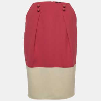 Elisabetta Franchi Pink/cream Crepe Pleated Knee Length Skirt