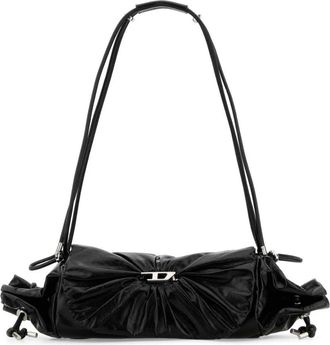 Diesel Zwarte leren Scrunch-D schoudertas - Dames - Schoudertassen - Zwart - ONE Size - Tassen