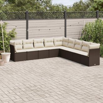 vidaXL Set De Sof&aacute;s De Jard&iacute;n 9 Pzas Y Cojines Rat&aacute;n Sint&eacute;tico Marr&oacute;n Vidaxl