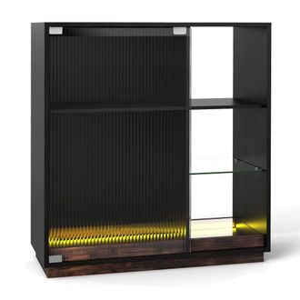 Costway Costway Wine Bar Cabinet with LED Lights Modern Coffee Station in Black