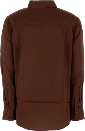 Zimmermann Womens Chocolate Satin Hypnotic Shirt Tan Exterior: Silk Camicie