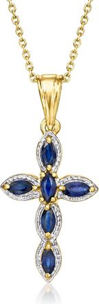Ross-Simons Sapphire Cross Pendant Necklace in Sterling Silver and 18kt Gold Over Sterling