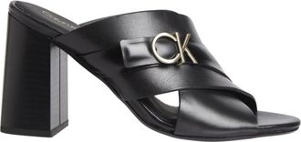 Calvin Klein X Slide Black Metallic Accent Leather Sandals