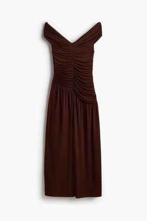 H&M Draped Off-the-shoulder Jersey Dress in Dark Brown at Nordstrom, Size X-Small
