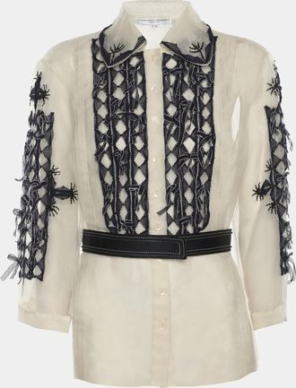 Carolina Herrera Off-White/blue Tulle Embroidered Top