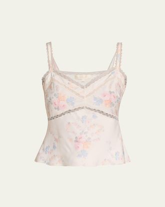 LoveShackFancy Lirena Lace-Trim Sleeveless Satin Top