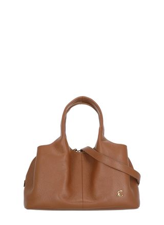 Coccinelle Pebbled Leather Medium Shoulder Bag with Golden Logo Accent