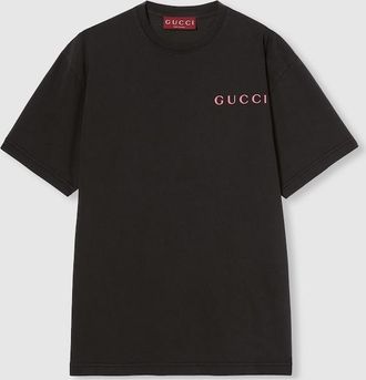 fa！GUCCI ブラックTシャツ サイズ10 GUCCI ロゴ オーバーサイズ コットン Tシャツ ・ブラック