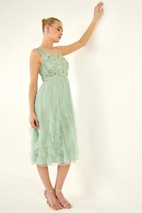 Roman Womens Premium Beaded Dress - Mint - Size 16 UK