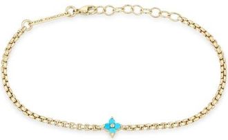 Zo&euml; Chicco 14K Gold Turquoise Quad Bracelet in 14K Yellow Gold /Turquoise at Nordstrom, Size 7