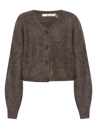 Gestuz button-front fluffy cardigan - women - Mohair - S - Brown