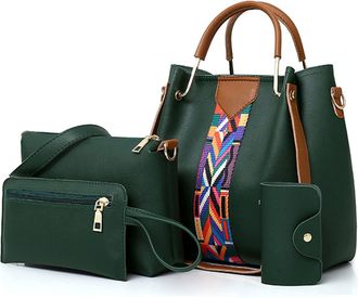 Generic Ladies Backpacks for Women - Stylish Womens Printed Retro Shoulder Bag Set with Card Holder and Versatile Handbag Designs for Everyday Use 4PCS (Green