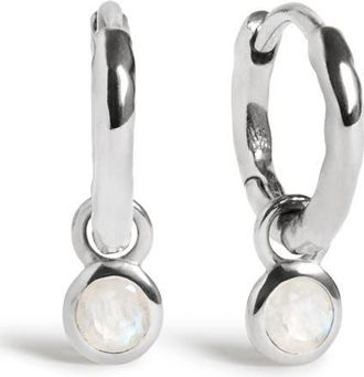 Monica Vinader Birthstone Huggie Hoop Earrings in Sterling Silver/moon at Nordstrom