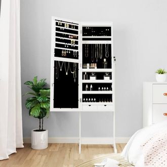 Berkfield Home Mirror Jewellery Cabinet with LED Lights Free Standing White