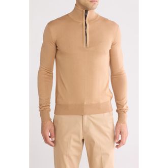 BOSS Amac Quarter Zip Sweater in Medium Beige at Nordstrom Rack, Size Small