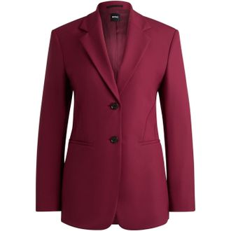 HUGO BOSS Womens Solid Patterned Lapel Collared Blazer in Dark Red - Size 14 UK
