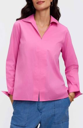 Foxcroft Agnes Split Cuff Popover Blouse in Guava Pink at Nordstrom, Size X-Large