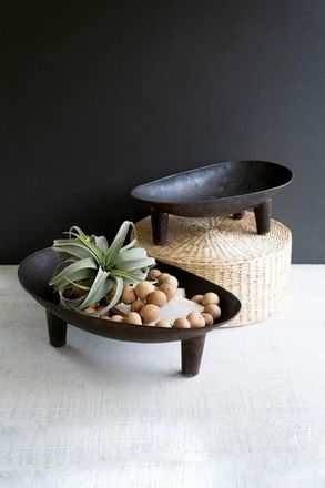 Kalalou Set Of Two Oval Iron Bowls